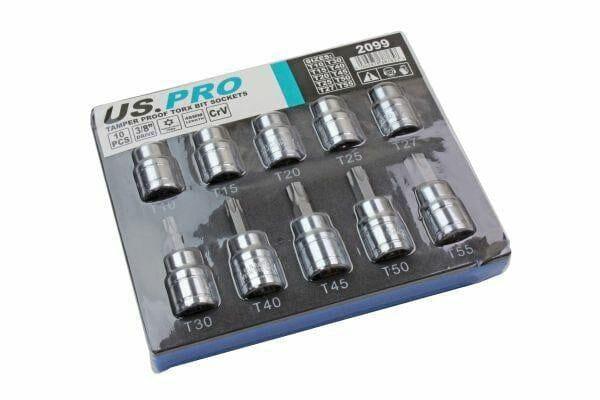 US PRO Tools 10Pc 3/8 Dr 48mm Long Tamper Proof Torx Bit Socket Set T10 - T55 2099 - Tools 2U Direct SW