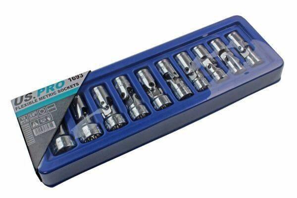 US PRO Tools 10pc 3/8dr Flexi Flexible Universal Sockets Set Metric 1693 - Tools 2U Direct SW