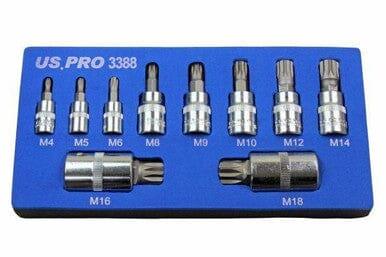 US PRO Tools 10pc Triple Square Spline Bit Sockets In Foam Tray 3388 - Tools 2U Direct SW