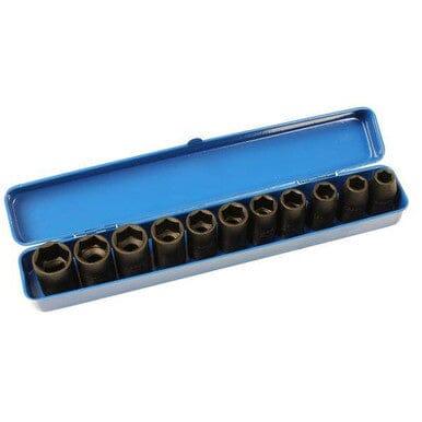 US PRO Tools 11PC 1/2" DR 6 Point Shallow Impact Metric Socket Set 10 - 21mm 3926 - Tools 2U Direct SW