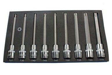 US PRO Tools 1/2" Dr 9 Piece 140mm Long Torx Star Bit Sockets Set T27 - T70 Inc T47 3304 - Tools 2U Direct SW