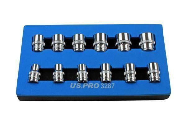 US PRO Tools 12PC 3/8" DR 12PT Shallow Socket Set 8 - 19MM 3287 - Tools 2U Direct SW