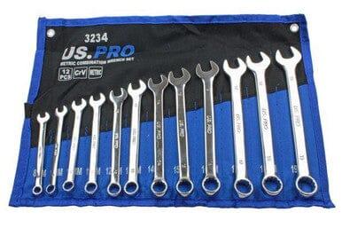 US PRO Tools 12pc Combination Spanner Set Metric 8 - 19mm 3234 - Tools 2U Direct SW