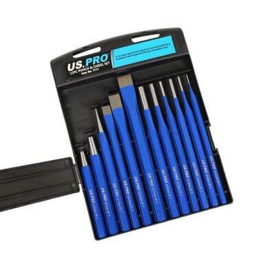 US PRO Tools 12pc Punch & Chisel Set Centre Long Tapered Punches Cold Chisels 7117 - Tools 2U Direct SW