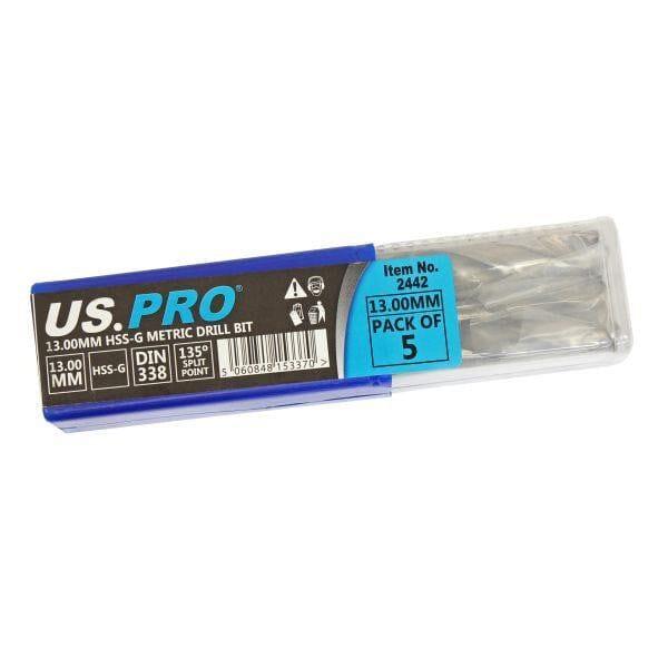 US PRO Tools 13.00MM HSS-G Metric twist Drill Bit Pack Of 5 2442 - Tools 2U Direct SW