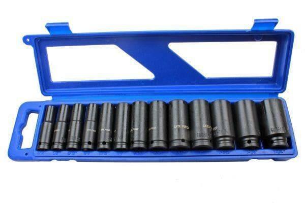 US PRO Tools 13pc 1/2 dr Deep Impact Sockets SAE AF Imperial 6 point Hex 3424 - Tools 2U Direct SW