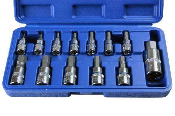 US PRO Tools 13pc Metric Hex Bit Socket Set 2 - 14mm 1/4" 3/8" 1/2" - 2097 - Tools 2U Direct SW