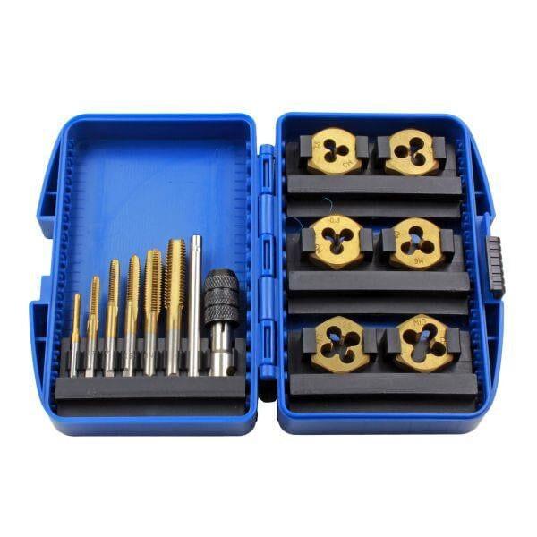 US PRO Tools 13pc Titanium Coated Metric Tap & Hex Die Set, T-Bar Wrench 2693 - Tools 2U Direct SW