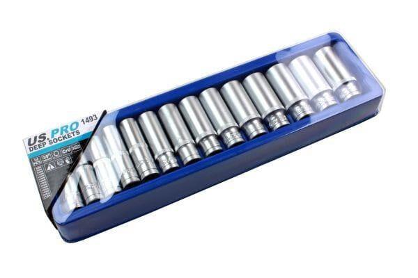 US PRO Tools 14pc 3/8" Dr Deep Metric Sockets Satin Finish 8 - 21mm 1493 - Tools 2U Direct SW