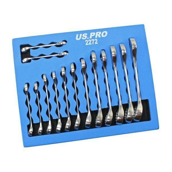 US PRO Tools 14pc Stubby Metric Combination Spanners Set 6-19mm Foam Tray 2272 - Tools 2U Direct SW