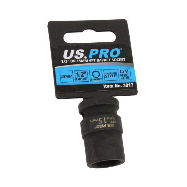 US PRO Tools 15mm Impact Socket 1/2" Drive 6 Point Single Hex 3817 - Tools 2U Direct SW