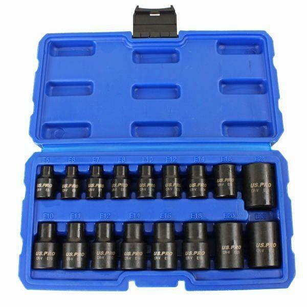 US PRO Tools 17pc 3/8" & 1/2" dr Impact E-Torx Socket Set E5 to E24 3420 - Tools 2U Direct SW