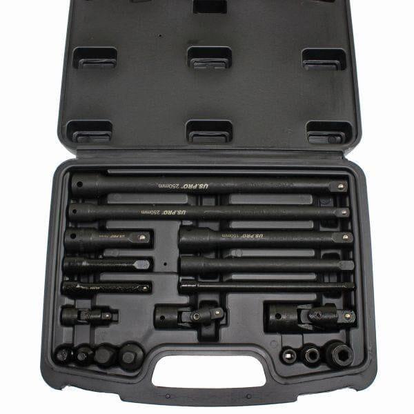 US PRO Tools 18pc Impact Accessory Set 1/4" 3/8" 1/2" Drives UJ Step Up/Down 3685 - Tools 2U Direct SW