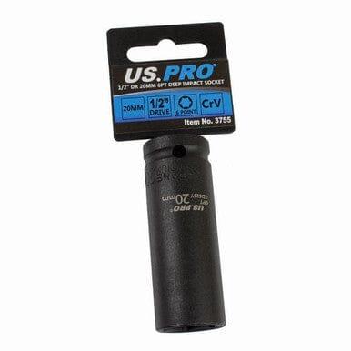 US PRO Tools 20mm 1/2" DR 6 Point Deep Impact Socket 3755 - Tools 2U Direct SW