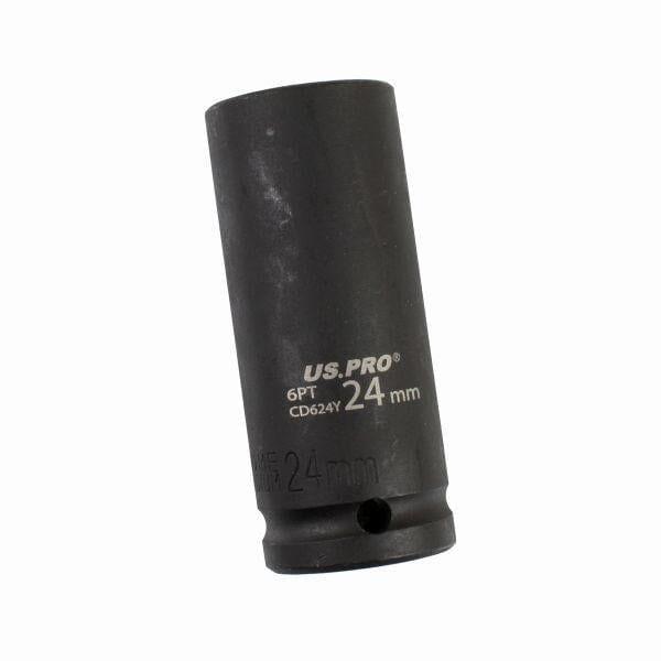 US PRO Tools 24mm 1/2 dr 6 Point Deep Impact Socket 78mm Long 3757 - Tools 2U Direct SW