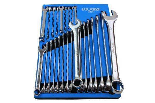 US PRO Tools 25pc Metric Combination Spanner Set 6 - 32mm In Foam Tray 2274 - Tools 2U Direct SW