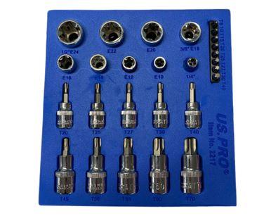 US PRO Tools 27Pc 3/8" 1/2" Dr Torx & E-Torx Sockets & Bit Set 2217 - Tools 2U Direct SW