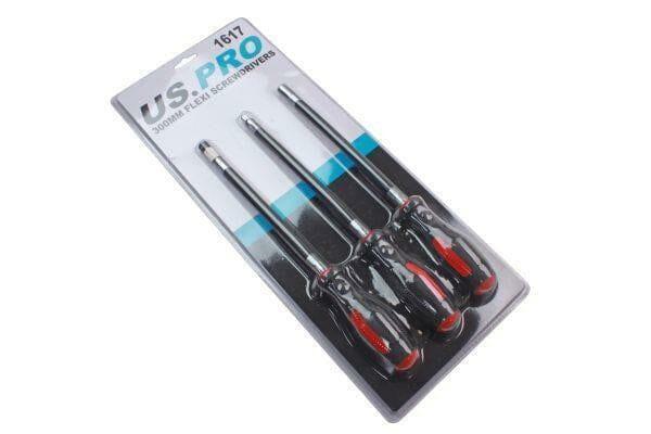 US PRO Tools 3 Piece 300mm Flexi Screwdrivers - Flexible Screwdriver Set 1617 - Tools 2U Direct SW