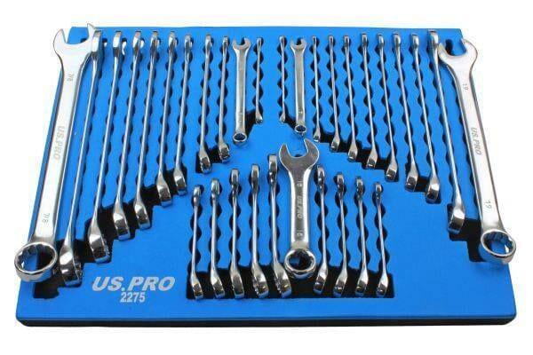 US PRO Tools 32pc Combination Spanners Set Metric & SAE Imperial In A Foam Tray 2275 - Tools 2U Direct SW