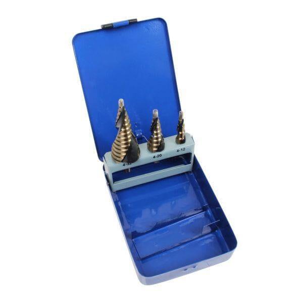 US PRO Tools 3pc Hss-G+ Spiral Step Drill Set Split Point 4 - 32mm 7142 - Tools 2U Direct SW