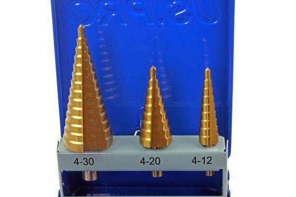 US PRO Tools 3pc HSS Step Drills Titanium Coated 4mm to 30mm 2645 - Tools 2U Direct SW