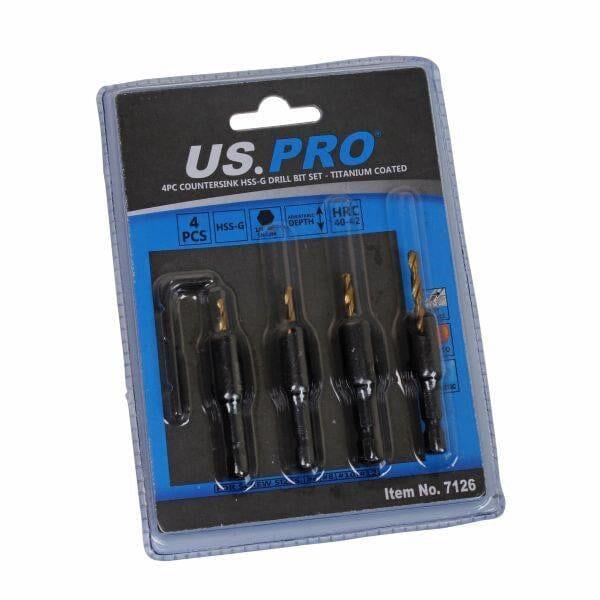 US PRO Tools 4pc Drill and Countersink Bit Set Quick Change HSS-G Titanium Coated 7126 - Tools 2U Direct SW