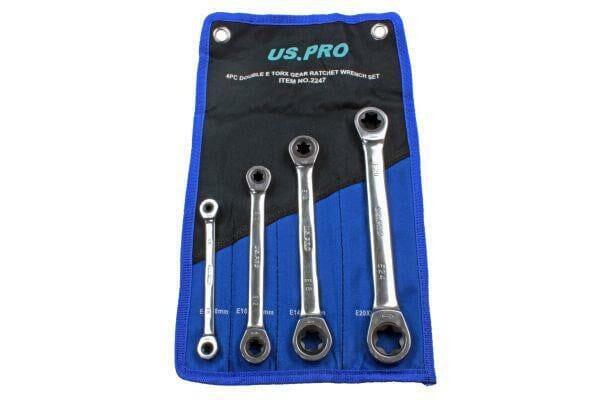 US PRO Tools 4pc Metric Double E-Torx Gear Ratchet Spanner Set E6 - E24 2247 - Tools 2U Direct SW