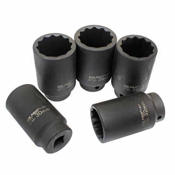 US PRO Tools 5pc 1/2" dr Deep Impact Hub Nut Socket 30, 32, 34, 35, 36mm B1431 - Tools 2U Direct SW