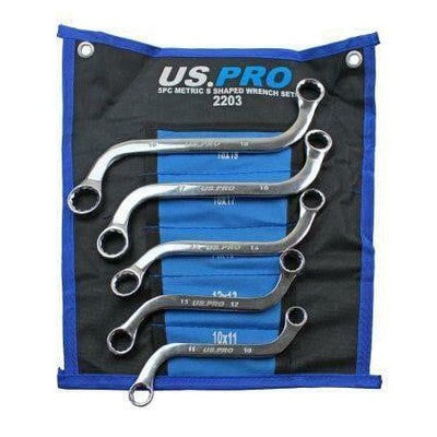 US PRO Tools 5pc Metric S Shaped Obstruction Spanner Wrench Set 2203 - Tools 2U Direct SW