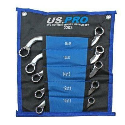 US PRO Tools 5pc Metric S Shaped Obstruction Spanner Wrench Set 2203 - Tools 2U Direct SW
