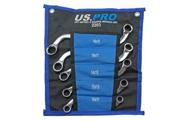 US PRO Tools 5pc Metric S Shaped Obstruction Spanner Wrench Set 2203 - Tools 2U Direct SW