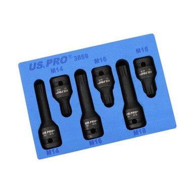 US PRO Tools 6pc 1/2" DR Impact Spline Bit Sockets Shallow & Deep M14 M16 M18 3859 - Tools 2U Direct SW