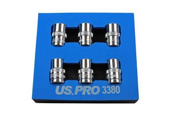 US PRO Tools 6pc 3/8" dr 10mm + 13mm 6pt Shallow Socket Set, Sockets 3380 - Tools 2U Direct SW