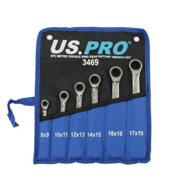 US PRO Tools 6pc Metric Double Ring Gear Ratchet Spanner Wrench Set 8-19mm 3469 - Tools 2U Direct SW