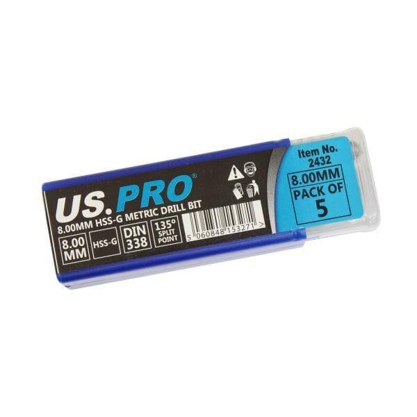 US PRO Tools 8.00MM HSS-G Metric twist Drill Bit Pack Of 10 2432 - Tools 2U Direct SW