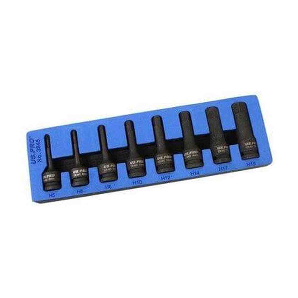 US PRO Tools 8 Piece 1/2" Drive Impact Hex Bit Socket Set H5 - H19 EVA Foam 3845 - Tools 2U Direct SW