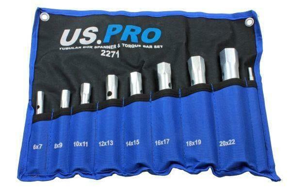 US PRO Tools 8 Piece Tubular Box Spanner & Torque Bar Set 6mm - 22mm 2271 - Tools 2U Direct SW