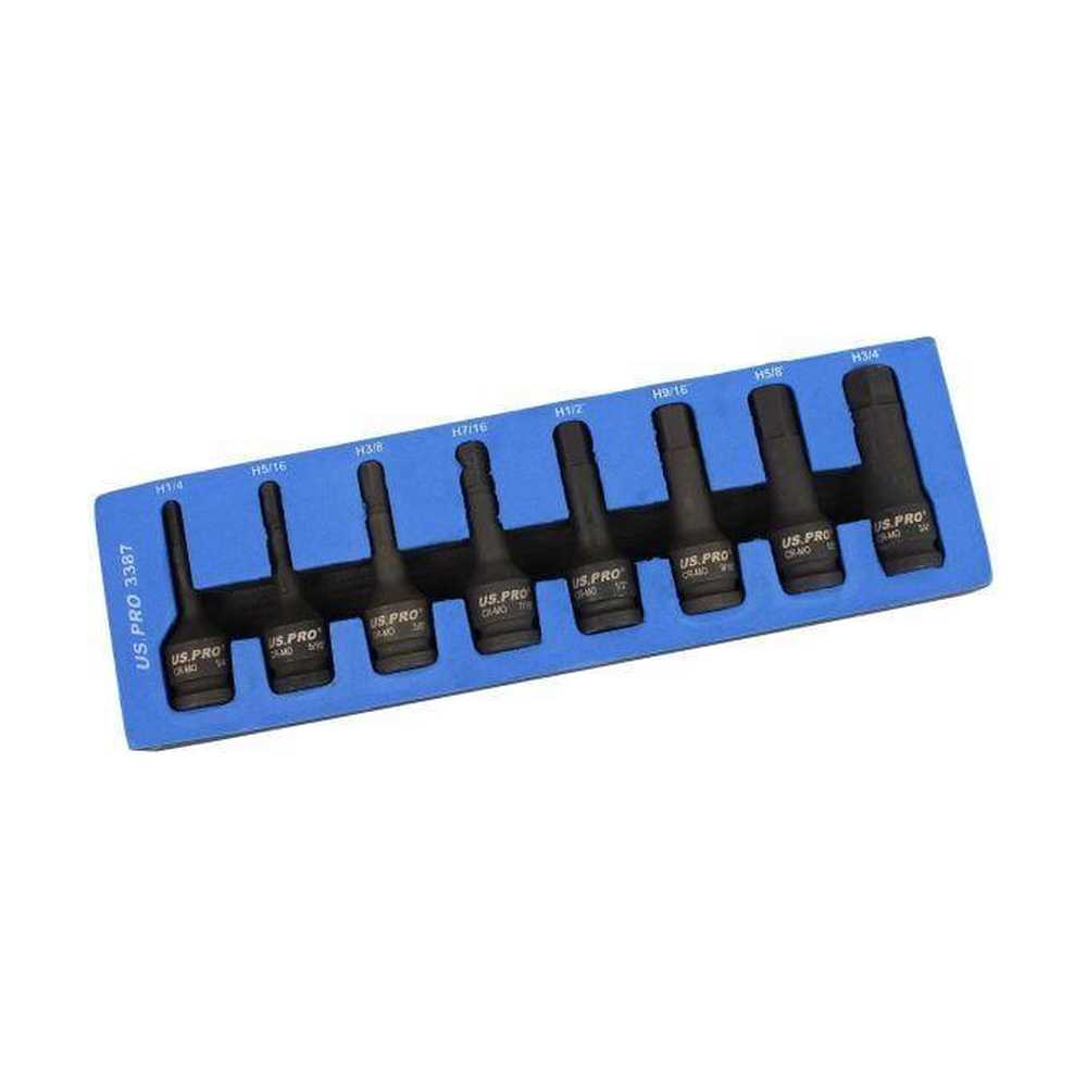 US PRO Tools 8pc 1/2" SAE Impact Hex Allen Bit Sockets 1/4" - 3/4" Imperial 3387 - Tools 2U Direct SW