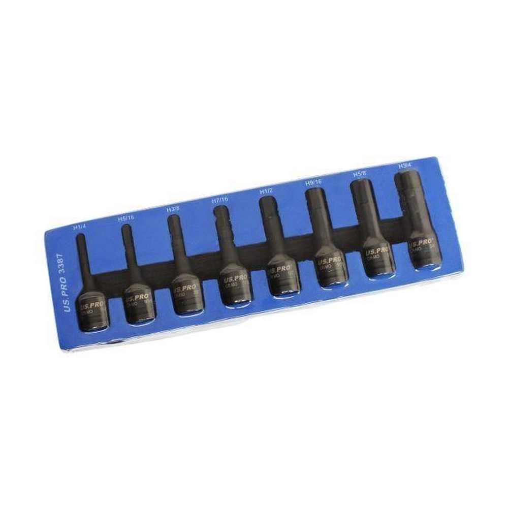 US PRO Tools 8pc 1/2" SAE Impact Hex Allen Bit Sockets 1/4" - 3/4" Imperial 3387 - Tools 2U Direct SW