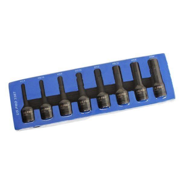 US PRO Tools 8pc 1/2" SAE Impact Hex Allen Bit Sockets 1/4" - 3/4" Imperial 3387 - Tools 2U Direct SW