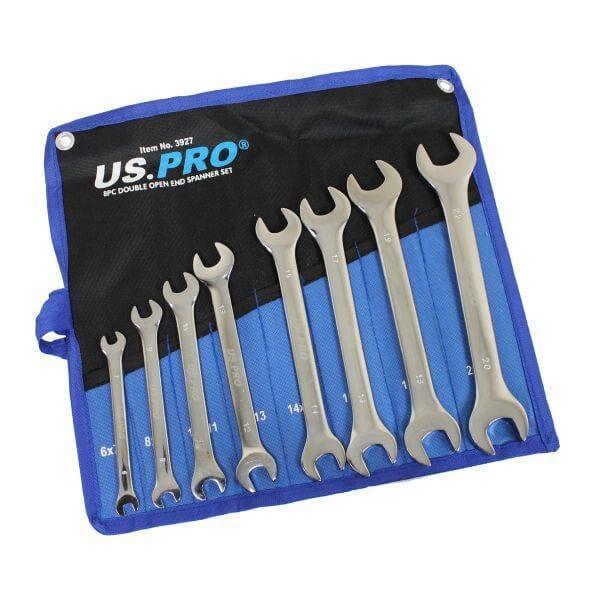 US PRO Tools 8pc Double Open End Spanner Wrench Set Spanners 6 - 22mm 3927 - Tools 2U Direct SW