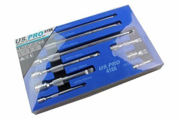 US PRO Tools 9pc Wobble Bar Extension Set 1/4 3/8 1/2 Dr 4188 - Tools 2U Direct SW