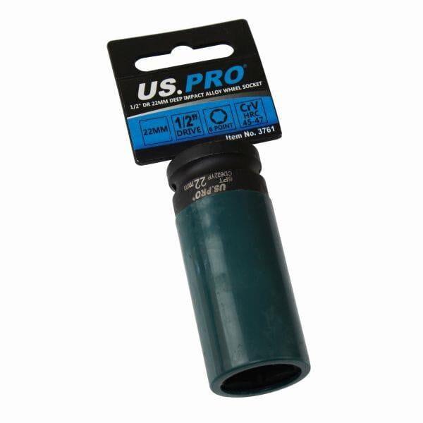 US PRO Tools Single 1/2" Dr 22mm Deep Impact Alloy Wheel Socket 3761 - Tools 2U Direct SW