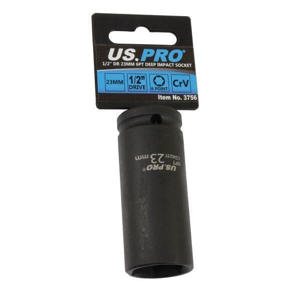 US PRO Tools Single 1/2" DR 23mm 6 Point Deep Impact Socket 3756 - Tools 2U Direct SW