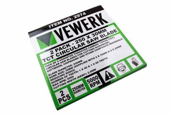 Vewerk 2 Pack - 250 X 30MM TCT Circular Saw Blade 40T 60T 2974 - Tools 2U Direct SW