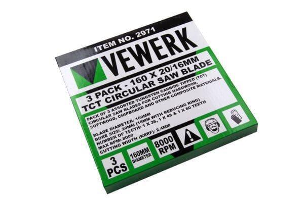 Vewerk 3 Pack - 160 X 20 / 16MM TCT Circular Saw Blade 36T 48T 60T 2971 - Tools 2U Direct SW