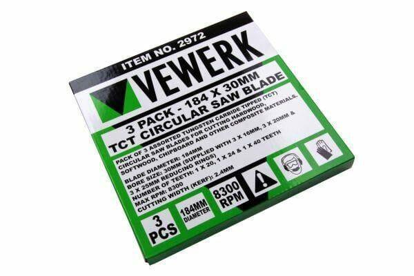 Vewerk 3 Pack - 184 X 30MM TCT Circular Saw Blade 20T 24T 40T 2972 - Tools 2U Direct SW