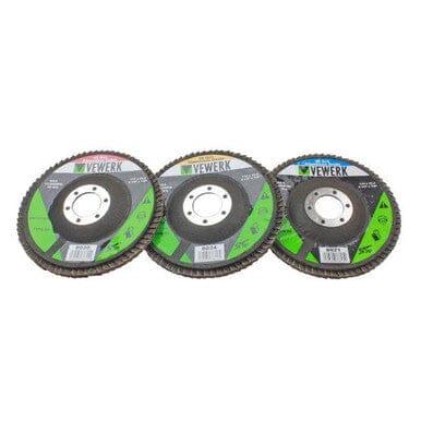 VEWERK Pack of 10 Mixed Flap Discs 40,60,80,120 Grit Oxide 115mm X 22.2mm 8242 - Tools 2U Direct SW