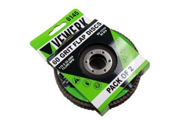 Vewerk Pack Of 2 Flap Discs 60 Grit Oxide 115 X 22.2 B8145 - Tools 2U Direct SW