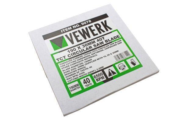 VEWERK TCT Circular Saw Blade 190mm x 30mm x 40T fits Festool , Makita 9078 - Tools 2U Direct SW